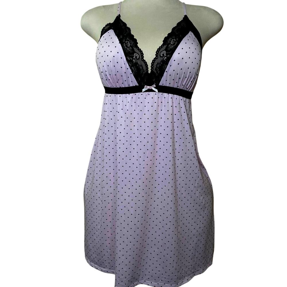Coquette Soft Goth Babydoll Heart Polka-Dot Pink & Black Lingerie Sleep Dress